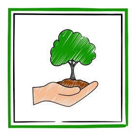 Icon: Eine Hand hält einen Baum mit Erde